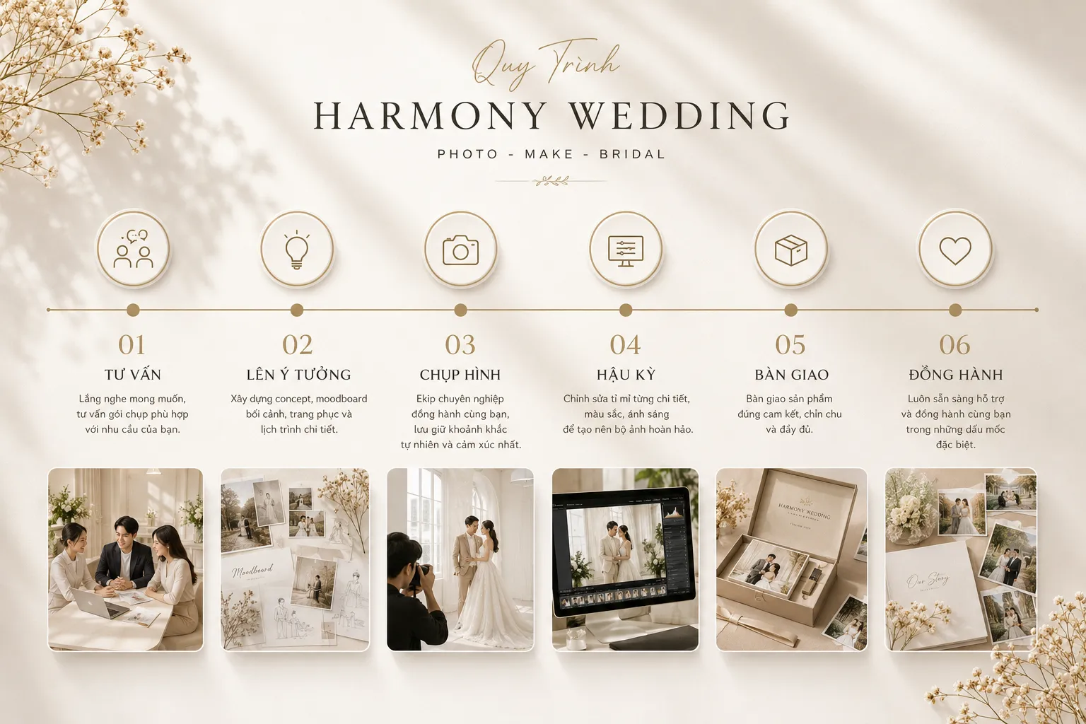 Cặp đôi trong quy trình chuẩn bị album cưới Harmony Wedding